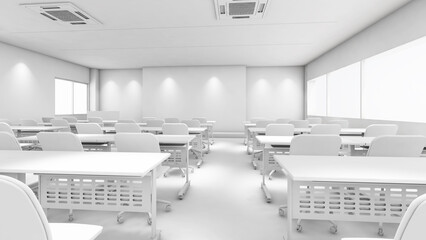 academic seminar room ,white room tone ,Office space,3d rendering