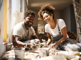 young couple with paint brushes