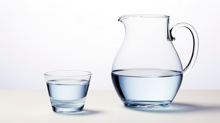 Jug and glass with water isolated on white table