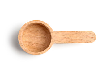 Empty wooden scoop on white background