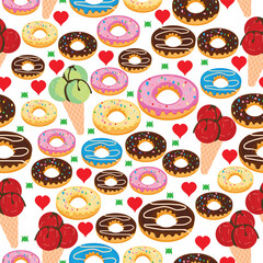 Ice cream and doughnuts seamless pattern