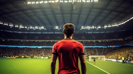 Zelfklevend Fotobehang Male player on stadium at world cup. Back view. Generative AI © piai