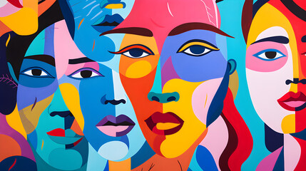 Fototapeta na wymiar Chic Illustrations of Colorful Faces with Abstract Background - Created by AI