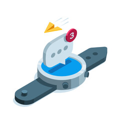 isometric smart watch and message icon in color on white background, messages online or smart gadgets