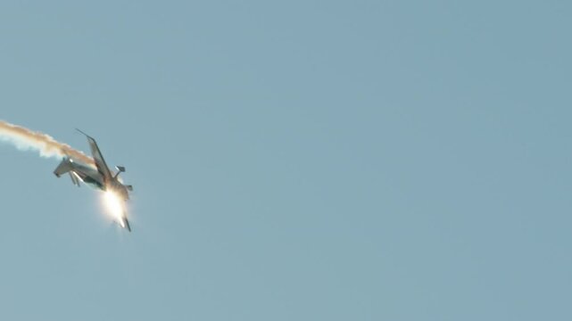 Aerobatics with Stunt plane and white smoke trail
