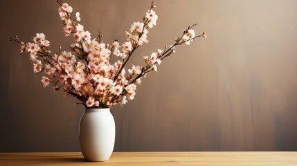 flowers in white vase on background wall