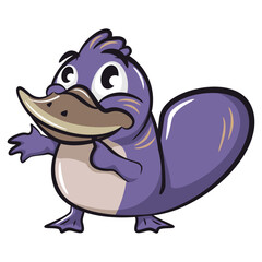 Vector mascot, cartoon and illustration of a cute platypus pointing upwards