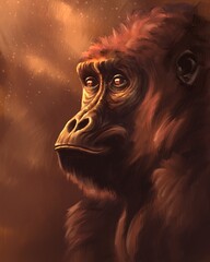 Wild gorilla in orange light 