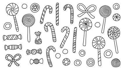Hand drawn set of Christmas sweets. Vector elements isolated on white background. Holiday decorations.
