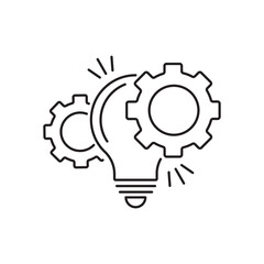 The interaction of a light bulb and gears. Improving functionality opportunity. Modernization technical capabilities