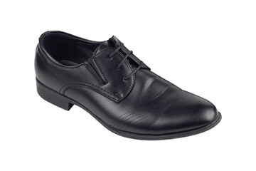 one black leather shoe isolated from the background