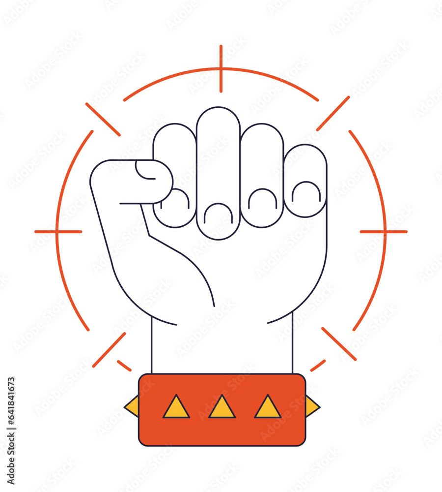 Aufkleber clenching hand flat line color isolated vector object. showing power. raising hand. editable clip ar