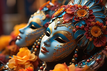 Fototapeta premium The festive masks of the Venetian carnival.