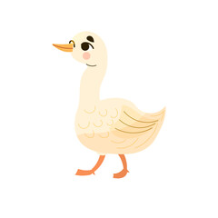 Cute walking goose. Animal from farm. Goose on white background. Vector illustration