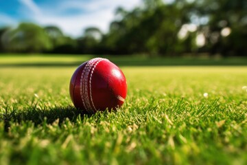 Cricket ball seen on grass