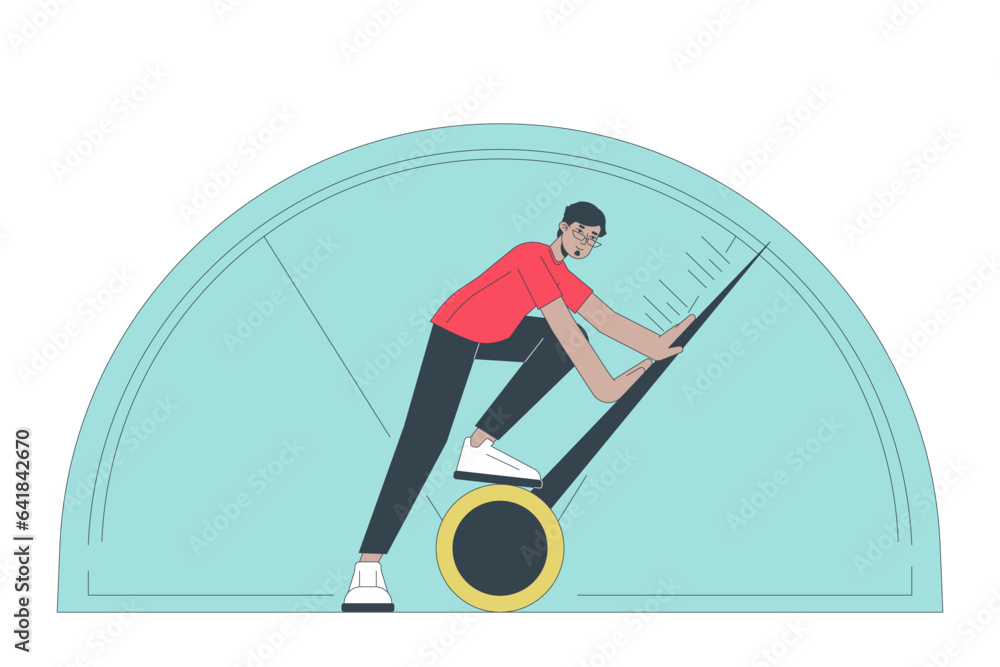 Aufkleber full potential achive flat line concept vector spot illustration. man pressing arrow. productivity 2