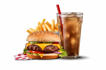 fast food and cola, hamburger and drink , hamburger and cola, fast food, ai, ai generated, generated, ai generative, generative
 - obrazy, fototapety, plakaty