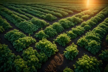 Naklejka premium Capture the essence of a lush carrot patch at dawn, with dew-kissed foliage stretching towards the horizon