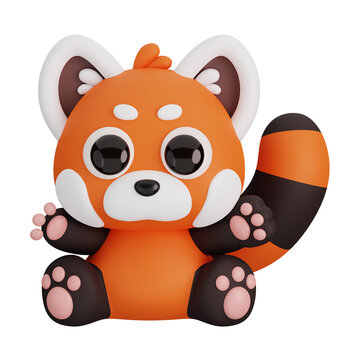 Cute Sitting Red Panda Isolated. Animals Cartoon Style Icon Concept. 3D Render Illustration