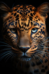 Obraz premium closeup of a leopard on black background, portrait photo.generative ai