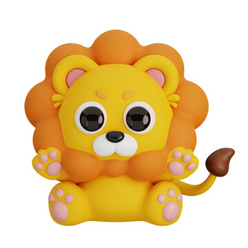 Cute Sitting Lion Isolated. Animals Cartoon Style Icon Concept. 3D Render Illustration