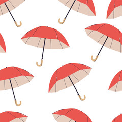 Seamless pattern with umbrellas.The red umbrella pattern . Pattern for printing on fabric, wallpaper, autumn materials. Protection from rain.