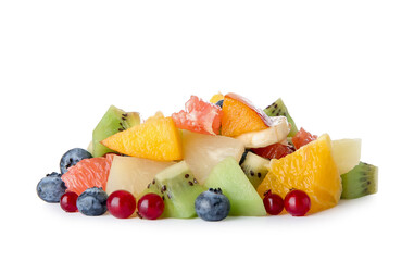 Heap of fresh fruit salad on white background