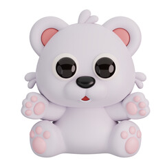 Cute Sitting Polar Bear Isolated. Animals Cartoon Style Icon Concept. 3D Render Illustration