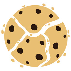 Cracked chocolate chip cookies cartoon. Vector illustration.	