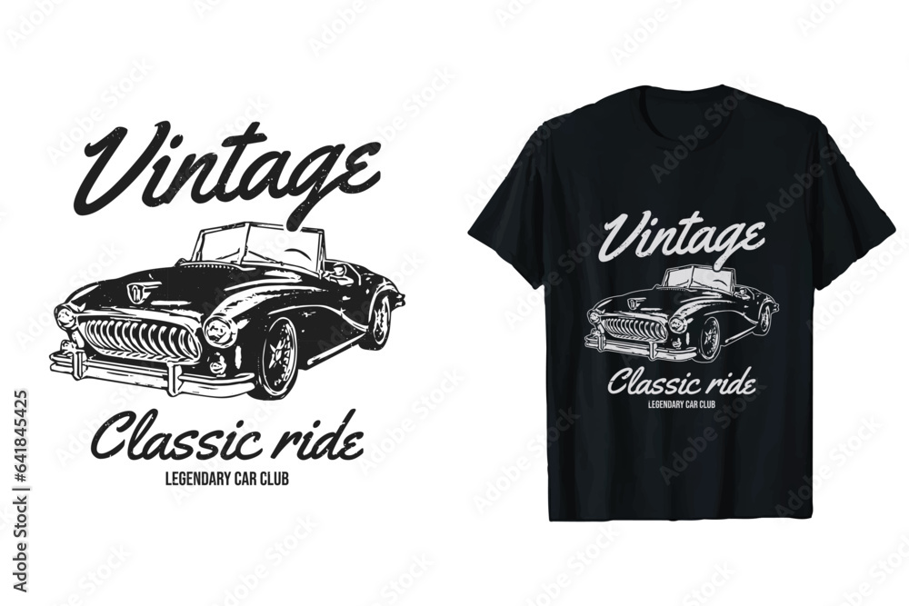 Wall mural Vintage Classic Car T-shirt Design, Old Cars t-shirt Graphics.