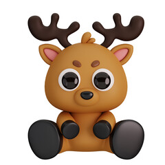 Cute Sitting Deer Isolated. Animals Cartoon Style Icon Concept. 3D Render Illustration