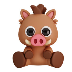 Fototapeta premium Cute Sitting Wild Boar Isolated. Animals Cartoon Style Icon Concept. 3D Render Illustration