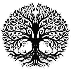 Yggdrasil tree, tree of life, celtic tree, isolated on transparent background, Generative Ai.