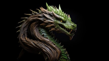 Chinese Zodiac Dragon Carved in Wood: Concept for 2024 Horoscope, Asian Culture, and Beijing Art - Generative AI