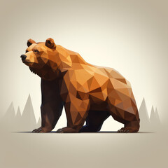 Low poly brown bear in 3d looking in the distance