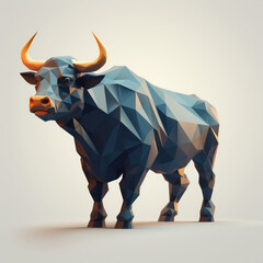 grey cow bull in 3d low poly on neutral background - obrazy, fototapety, plakaty
