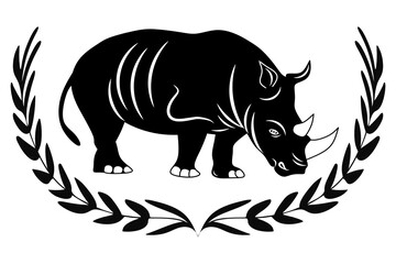 Silhouette of an African rhinoceros on a laurel branch