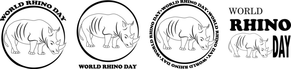 World Rhino Day. Set of vector illustrations for World Rhino Day. Poster, banner, logo, print for lovers and defenders of rhinos. Animal protection. 22 September