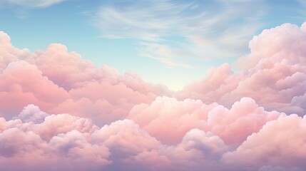  a sky full of clouds with a plane flying in the distance.  generative ai