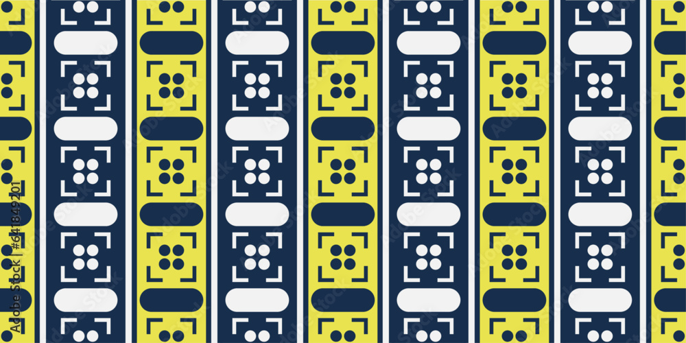 Aufkleber alternating yellow and blue columns with an abstract geometric pattern.
