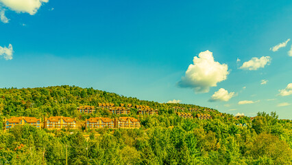 Mont Tremblant, beautiful national park and village in perfect harmony with nature.The unique and wonderful Mont-Tremblant resort village, Quebec, Canada. High quality photo