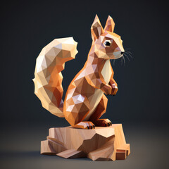 brown squirrel in low poly standing on a tree trunk