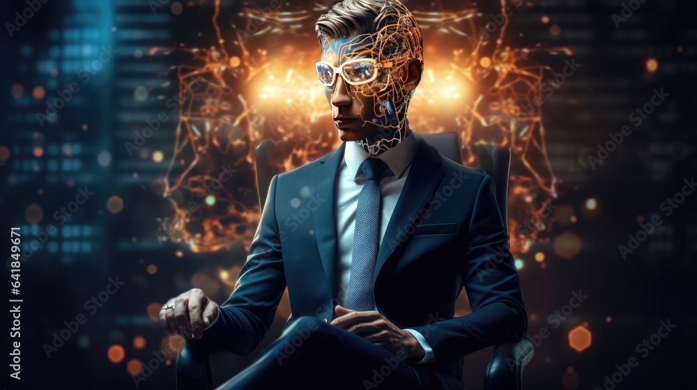 Poster mix of artificial intelligence and of human brain and circuit boards, intersection of artificial int