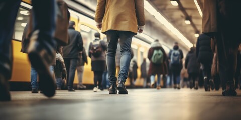 crowd of people walking on the subway. Generative AI