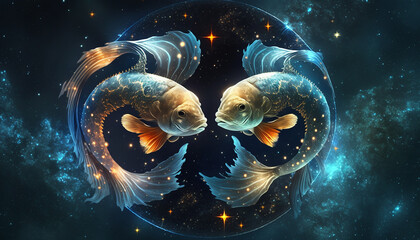 fish zodiac sign on space background. Generative AI,