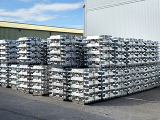 Raw stacks of  Aluminum ingots for melting