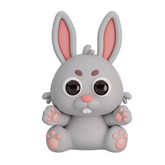 Cute Sitting Rabbit Isolated. Animals Cartoon Style Icon Concept. 3D Render Illustration