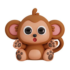 Cute Sitting Monkey Isolated. Animals Cartoon Style Icon Concept. 3D Render Illustration