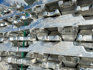 Raw stacks of  Aluminum ingots for melting