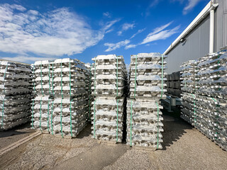 Raw stacks of  Aluminum ingots for melting